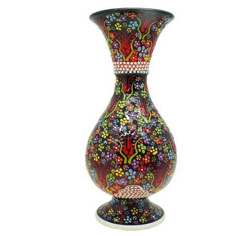 Turkish Ceramic Relief Screwed Vase 30 Cm - 3