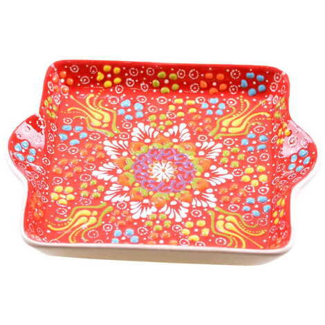 Turkish Ceramic Relief Square Serving Tray - 5