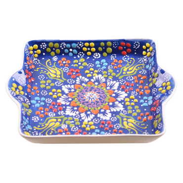 Turkish Ceramic Relief Square Serving Tray - 8