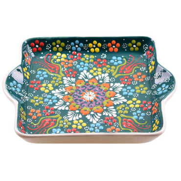 Turkish Ceramic Relief Square Serving Tray - 10