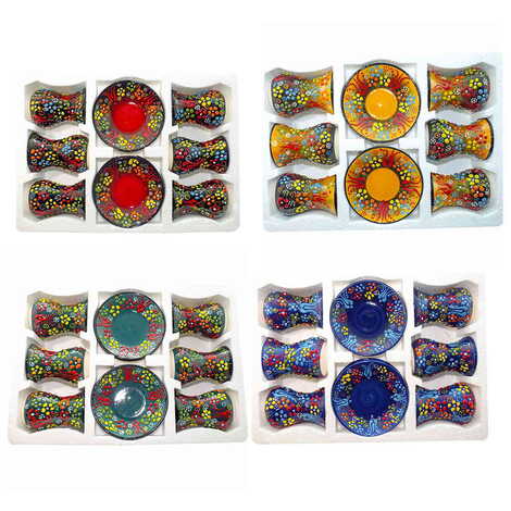 Turkish Ceramic Relief Tea Set of 6 Pcs - 2