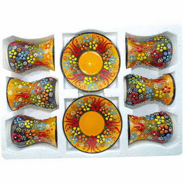 Turkish Ceramic Relief Tea Set of 6 Pcs - 8