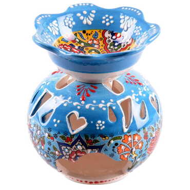 Turkish Ceramic Special Relief Censer and Oil Burner Small Size - 3