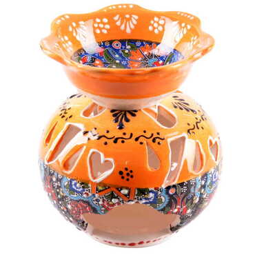 Turkish Ceramic Special Relief Censer and Oil Burner Small Size - 5