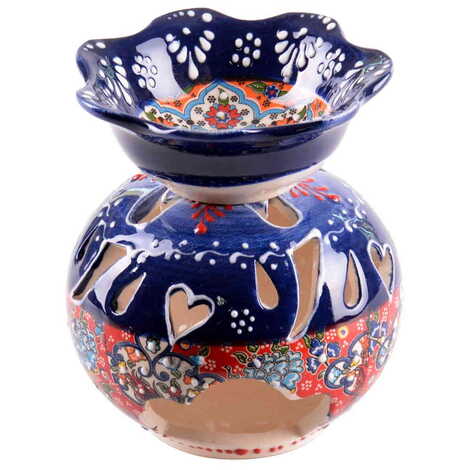 Turkish Ceramic Special Relief Censer and Oil Burner Small Size - 6