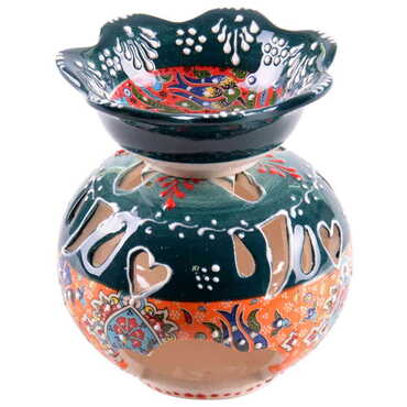 Turkish Ceramic Special Relief Censer and Oil Burner Small Size - 8