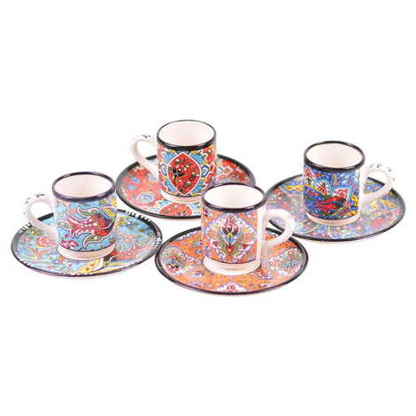 Turkish Ceramic Special Relief Coffee Cup Set of 2 Pcs - 2