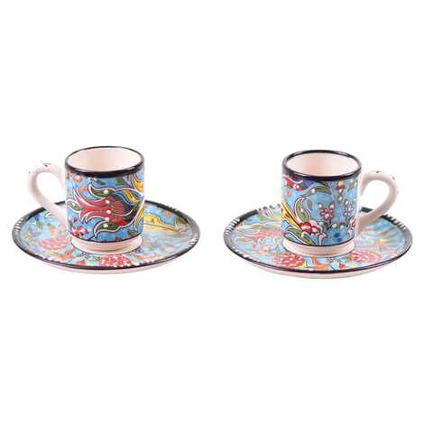 Turkish Ceramic Special Relief Coffee Cup Set of 2 Pcs - 3