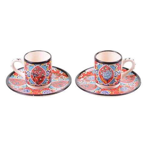 Turkish Ceramic Special Relief Coffee Cup Set of 2 Pcs - 4