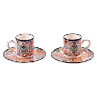 Turkish Ceramic Special Relief Coffee Cup Set of 2 Pcs - 5