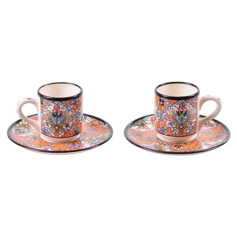 Turkish Ceramic Special Relief Coffee Cup Set of 2 Pcs - 5