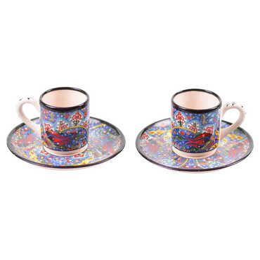 Turkish Ceramic Special Relief Coffee Cup Set of 2 Pcs - 6