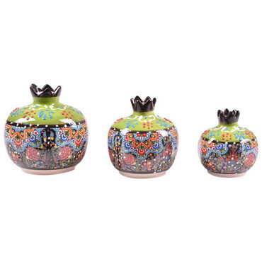 Turkish Ceramic Special Relief Pomegranate Set of 3 pcs - 6