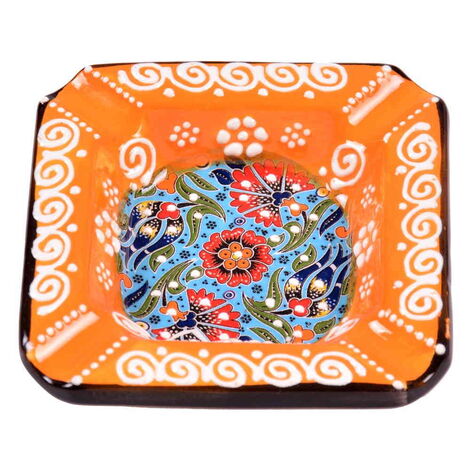 Turkish Ceramic Special Relief Round - Square Ashtray - 8