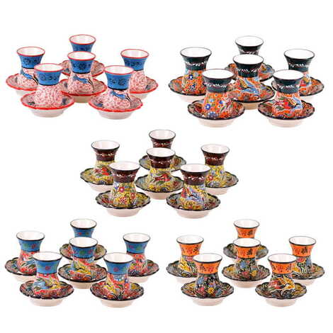 Turkish Ceramic Special Relief Tea Cup Set of 6 Pcs - 3