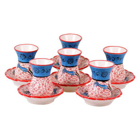 Turkish Ceramic Special Relief Tea Cup Set of 6 Pcs - 4