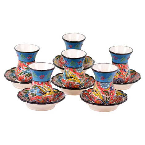 Turkish Ceramic Special Relief Tea Cup Set of 6 Pcs - 5