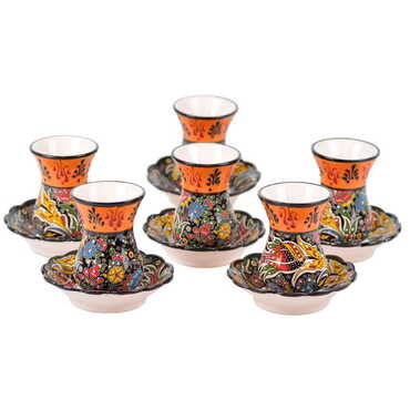 Turkish Ceramic Special Relief Tea Cup Set of 6 Pcs - 6