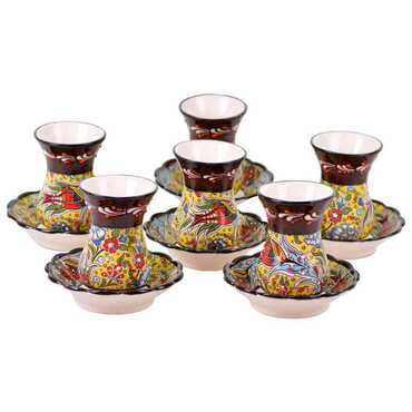 Turkish Ceramic Special Relief Tea Cup Set of 6 Pcs - 8