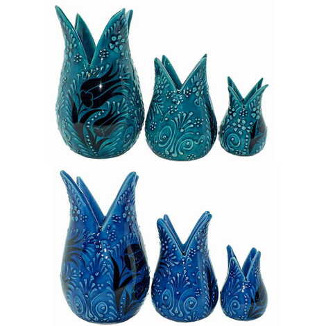 Turkish Ceramic Tulip Shaped Vase Set of 3 pcs - 2