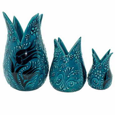 Turkish Ceramic Tulip Shaped Vase Set of 3 pcs - 3