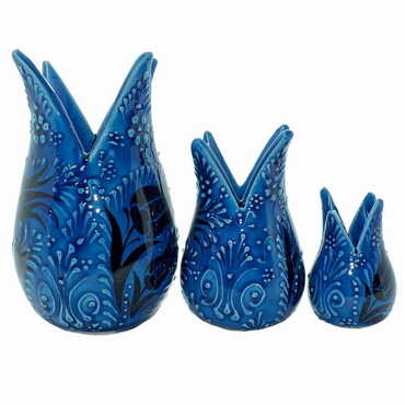 Turkish Ceramic Tulip Shaped Vase Set of 3 pcs - 4