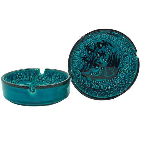 Turkish Ceramic Turquoise Ashtray Big Size - 3