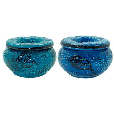 Turkish Ceramic Turquoise Ashtray with Lid Big Size - 2