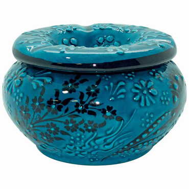 Turkish Ceramic Turquoise Ashtray with Lid Big Size - 3