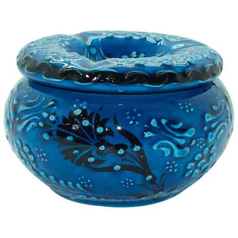 Turkish Ceramic Turquoise Ashtray with Lid Big Size - 4