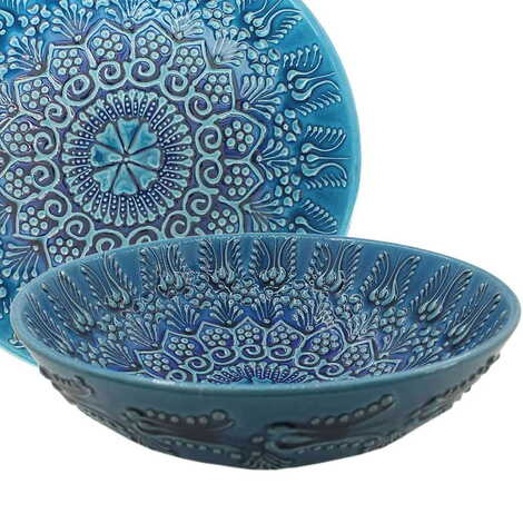 Turkish Ceramic Turquoise Bowl 20 Cm - 1