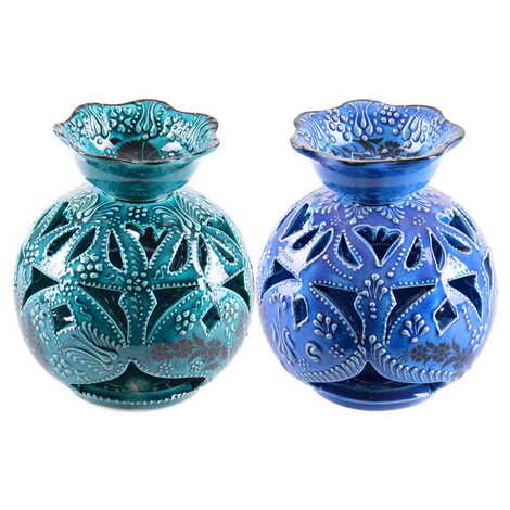 Turkish Ceramic Turquoise Candle Censer Big Size - 2