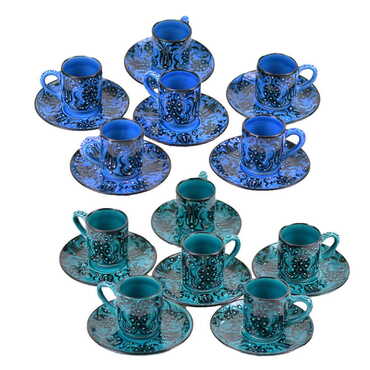 Turkish Ceramic Turquoise Coffee Glass Set of 6 Pcs - 3