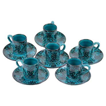 Turkish Ceramic Turquoise Coffee Glass Set of 6 Pcs - 4