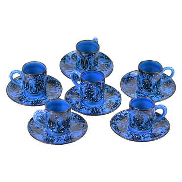 Turkish Ceramic Turquoise Coffee Glass Set of 6 Pcs - 5