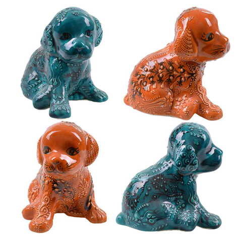 Turkish Ceramic Turquoise Dog Figurine - 3