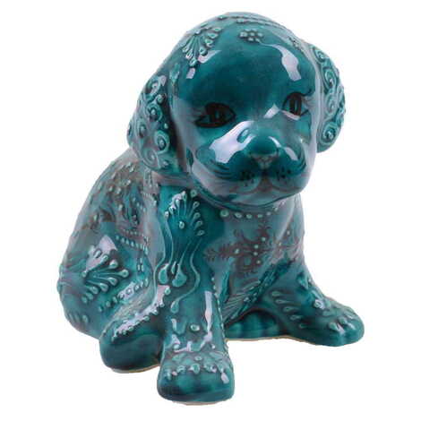 Turkish Ceramic Turquoise Dog Figurine - 4