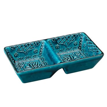 Turkish Ceramic Turquoise Duo Divide Snack Platter - 7