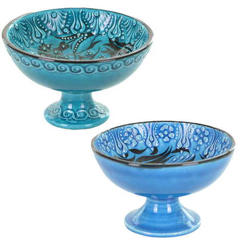 Turkish Ceramic Turquoise Footed Bowl 13cm - 3