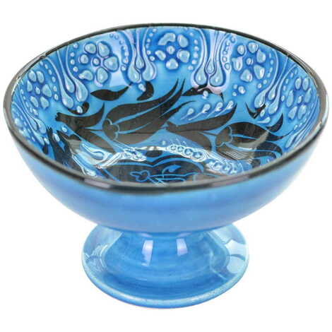 Turkish Ceramic Turquoise Footed Bowl 13cm - 5