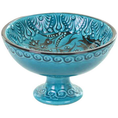 Turkish Ceramic Turquoise Footed Bowl 13cm - 1