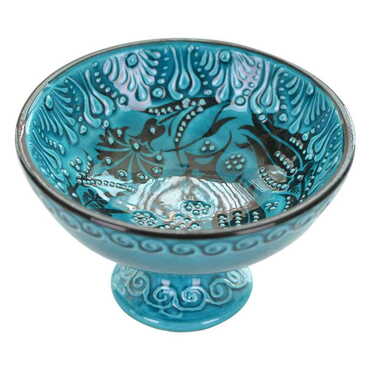 Turkish Ceramic Turquoise Footed Bowl 13cm - 2