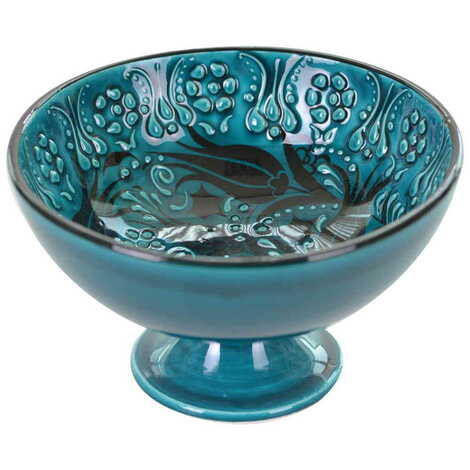 Turkish Ceramic Turquoise Footed Bowls 16cm - 4