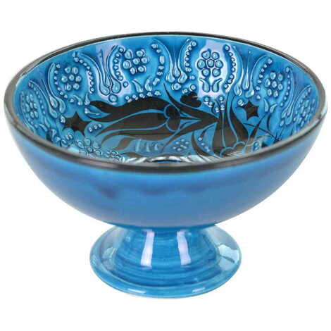 Turkish Ceramic Turquoise Footed Bowls 16cm - 5