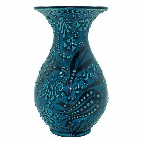 Turkish Ceramic Turquoise Slim Vase 15 Cm - 3