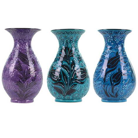 Turkish Ceramic Turquoise Slim Vase 25 Cm - 3