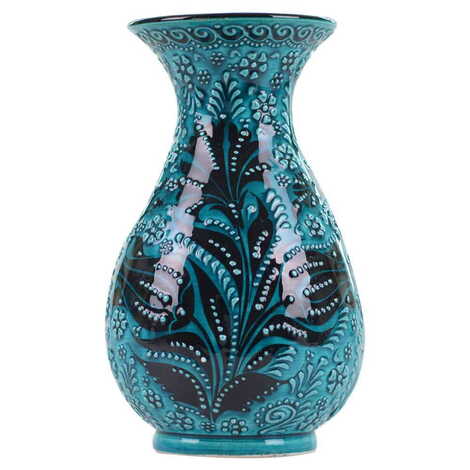 Turkish Ceramic Turquoise Slim Vase 25 Cm - 4