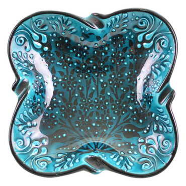 Turkish Ceramic Turquoise Square Ashtray Big Size - 3