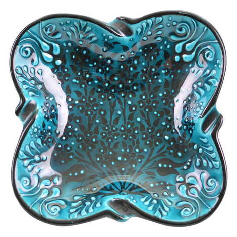 Turkish Ceramic Turquoise Square Ashtray Big Size - 3