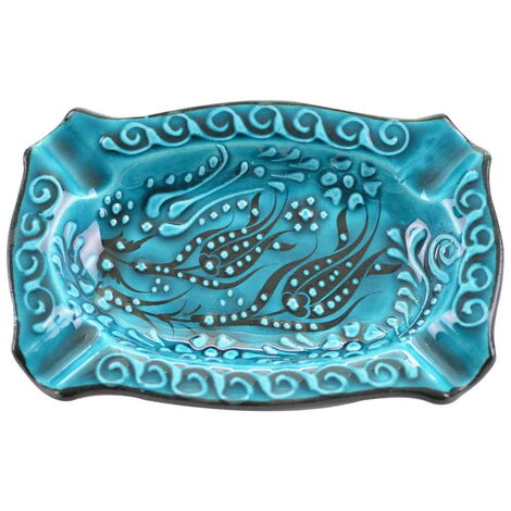 Turkish Ceramic Turquoise Square Ashtray Big Size - 4